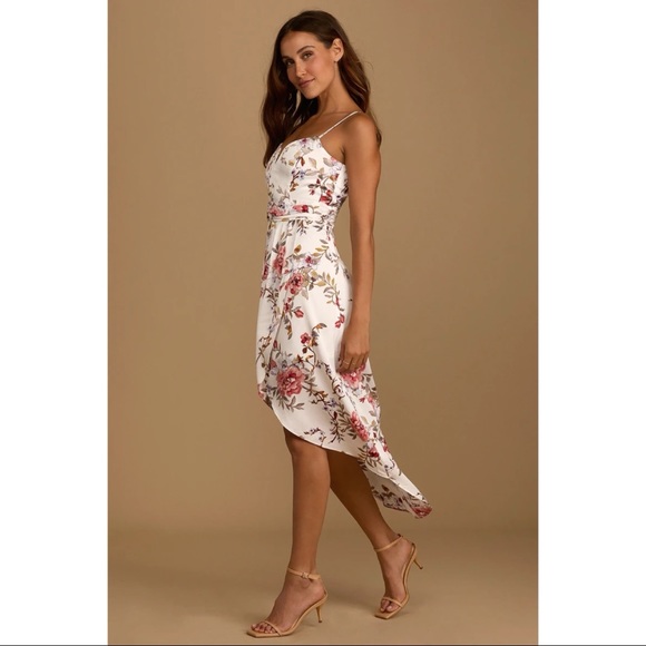 NWOT Lulus My Favorite Day Ivory Floral Print Tulip Skirt Midi Dress - Picture 3 of 8